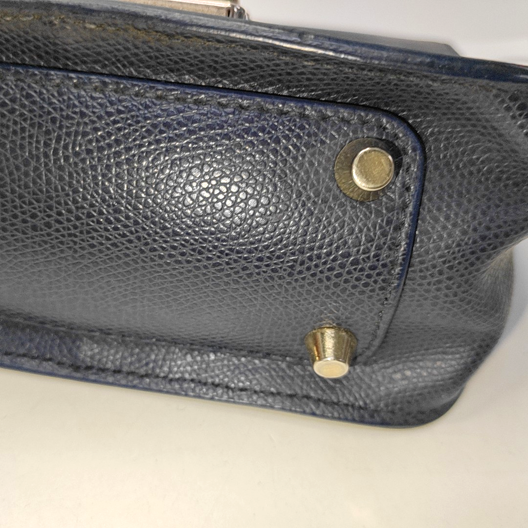 FURLA Metropolis Dark Blue Leather Grooved Handbag with Sling and Shoulder Golden hardware-(SKU)-929659818