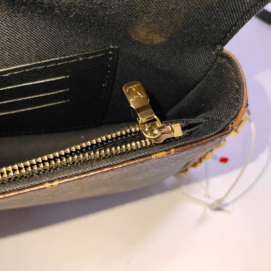 LOUIS VUITTON IVY Brown Coated Canvas Monogram Crossbody Bag Shoulder Bag Golden Hardware 2 Removable Straps Accessories Included-(SKU)-962960162