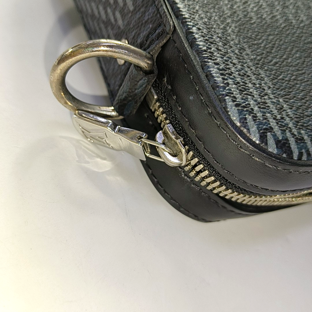 LOUIS VUITTON TRIO Gray Calfskin Monogram Checkerboard 3-in-1 Shoulder Bag Tote Bag Silver Hardware Removable Strap-(SKU)-962206815