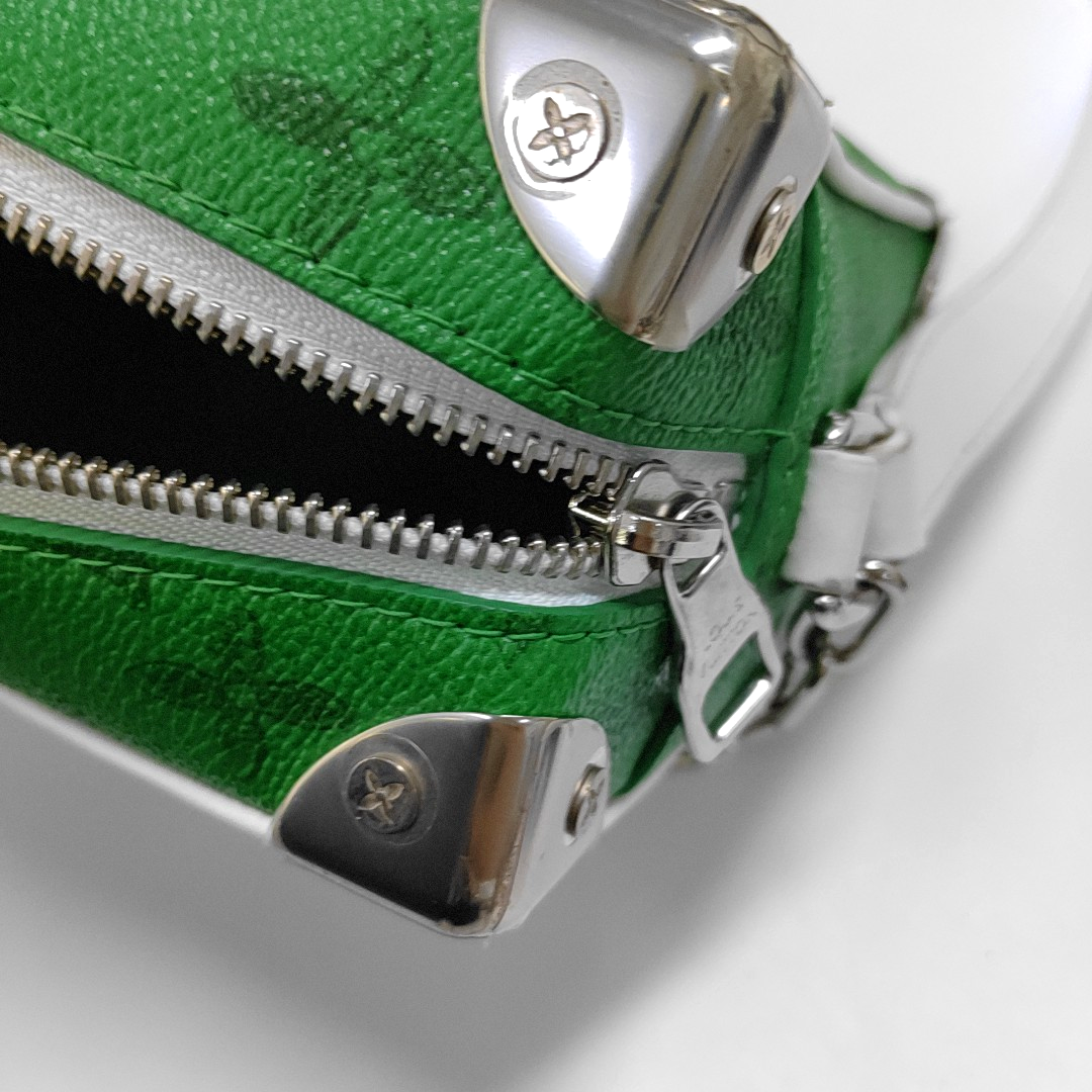 LOUIS VUITTON SOFT TRUNK Mini Green Coated Canvas Monogram Printed Crossbody Shoulder Bag Handbag with Silver Hardware-(SKU)-962207331
