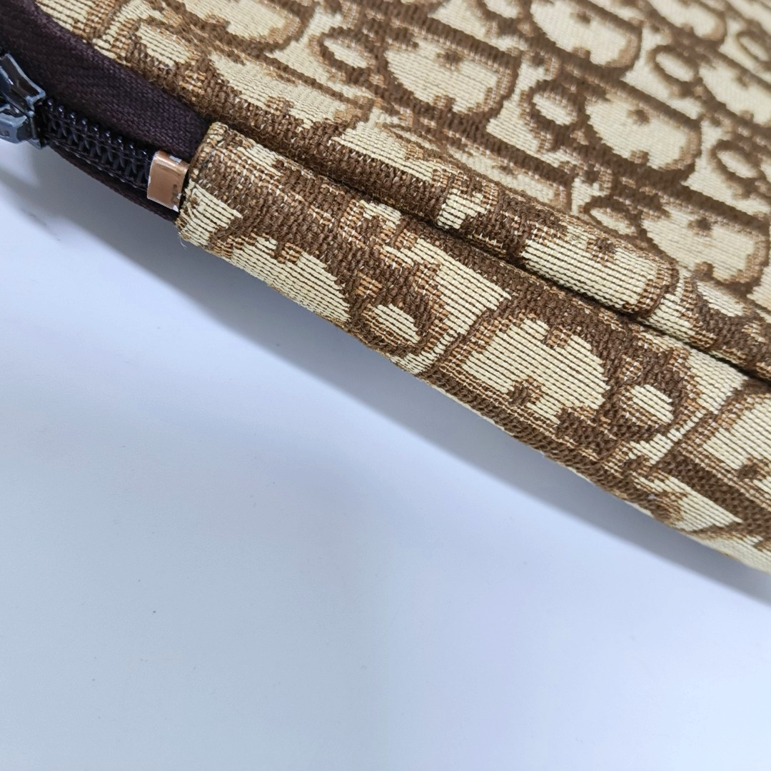 DIOR Khaki Canvas Monogrammed Floral Clutch Brown Hardware-(SKU)-939778735