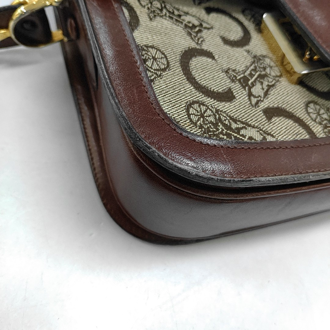 CELINE Khaki Canvas Floral Tofu Bag Single Shoulder Bag Tote Bag Golden hardware-(SKU)-950215776