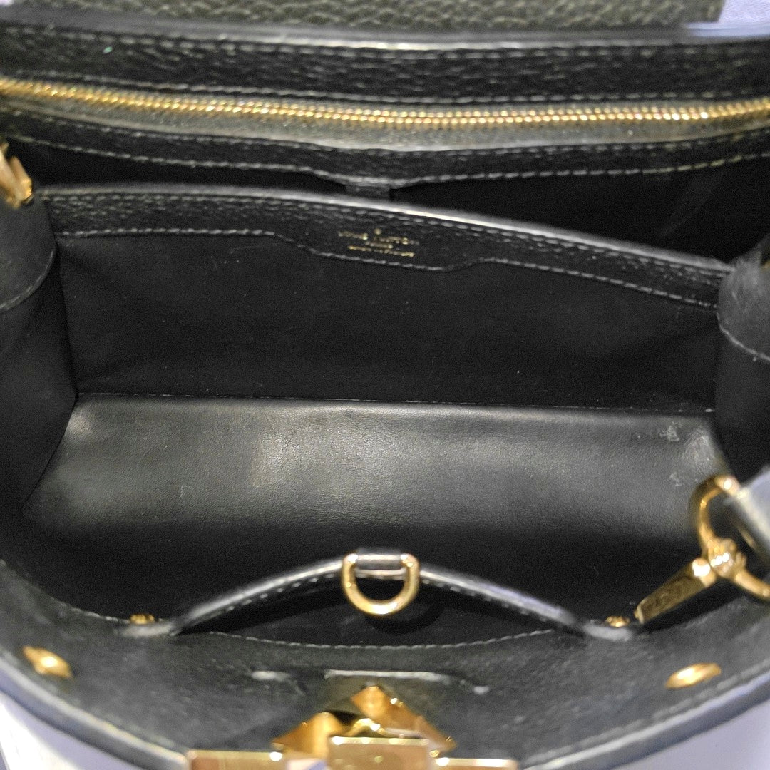 LOUIS VUITTON CAPUCINES Medium Black Calfskin Studs Shoulder Bag Tote Crossbody Bag Gold Hardware Removable Shoulder Strap-(SKU)-970294720
