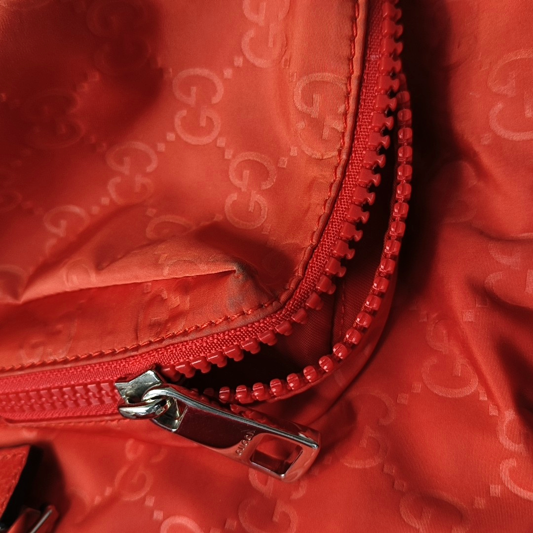 GUCCI Red Nylon Monogram Backpack Silver Hardware-(SKU)-956256558
