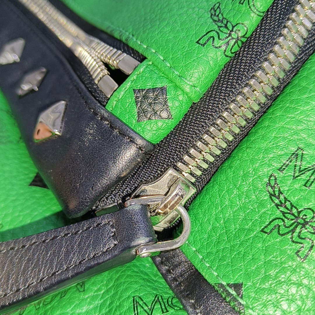 MCM STARK Small size Green Coated Canvas Monogram Studs Backpack Handbag Silver Hardware Sub-bag-(SKU)-940018584
