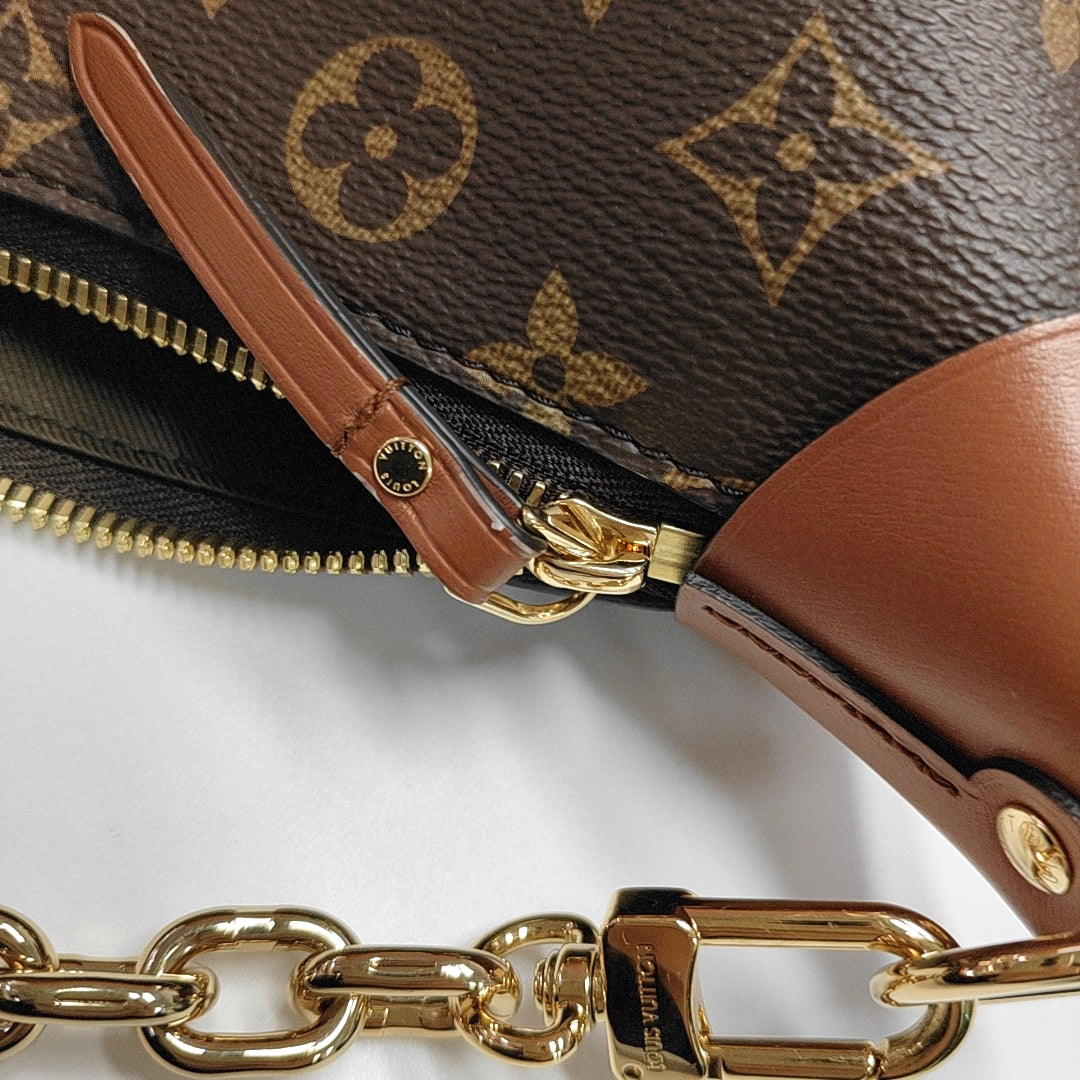 LOUIS VUITTON LOOP HOBO Brown Coated Canvas Monogram Shoulder Bag Tote Bag Crossbody Bag Golden Hardware Sub-bag 2 Removable Shoulder Straps Accessories Included-(SKU)-971024648