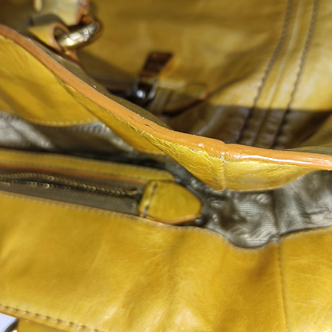 PRADA Tote bag Yellow Leather Crossbody Bag Golden hardware Removable shoulder strap-(SKU)-959736283