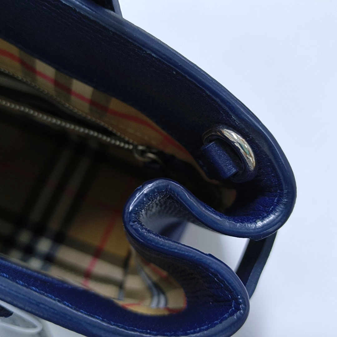 BURBERRY The Banner Small size Navy Blue Cowhide Shoulder Bag Tote Crossbody Silver Hardware-(SKU)-950330080