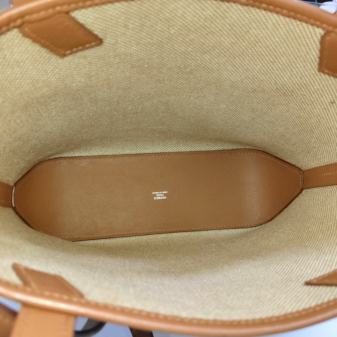 HERMÈS Cabas H En Biais 25 Glacier White Canvas Monogram Crossbody Shoulder Bag with Gold Hardware, Z-(SKU)-962766902