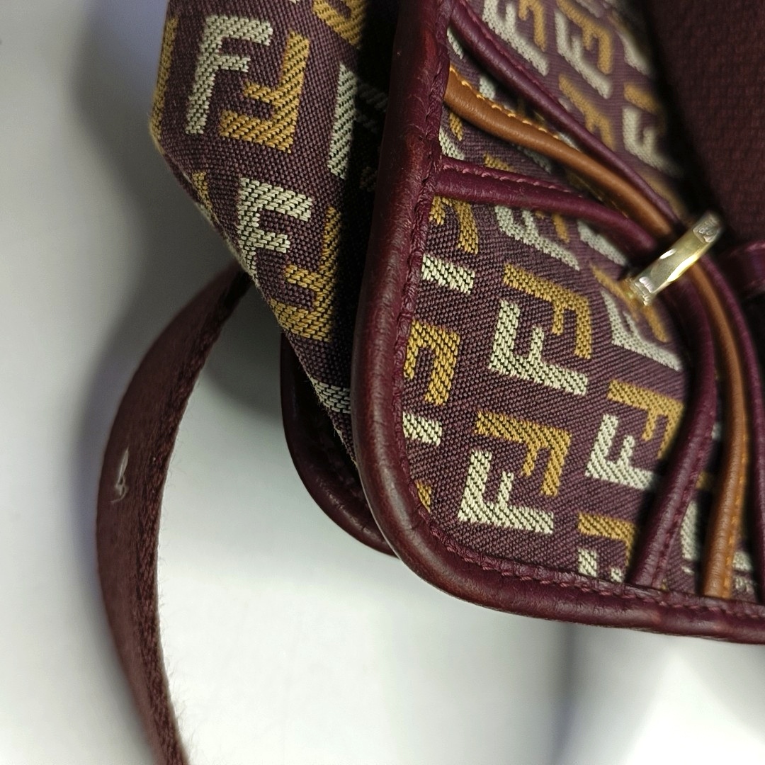 FENDI 棕色帆布双FShoulder Bag Handbag Golden hardware-(SKU)-944776879