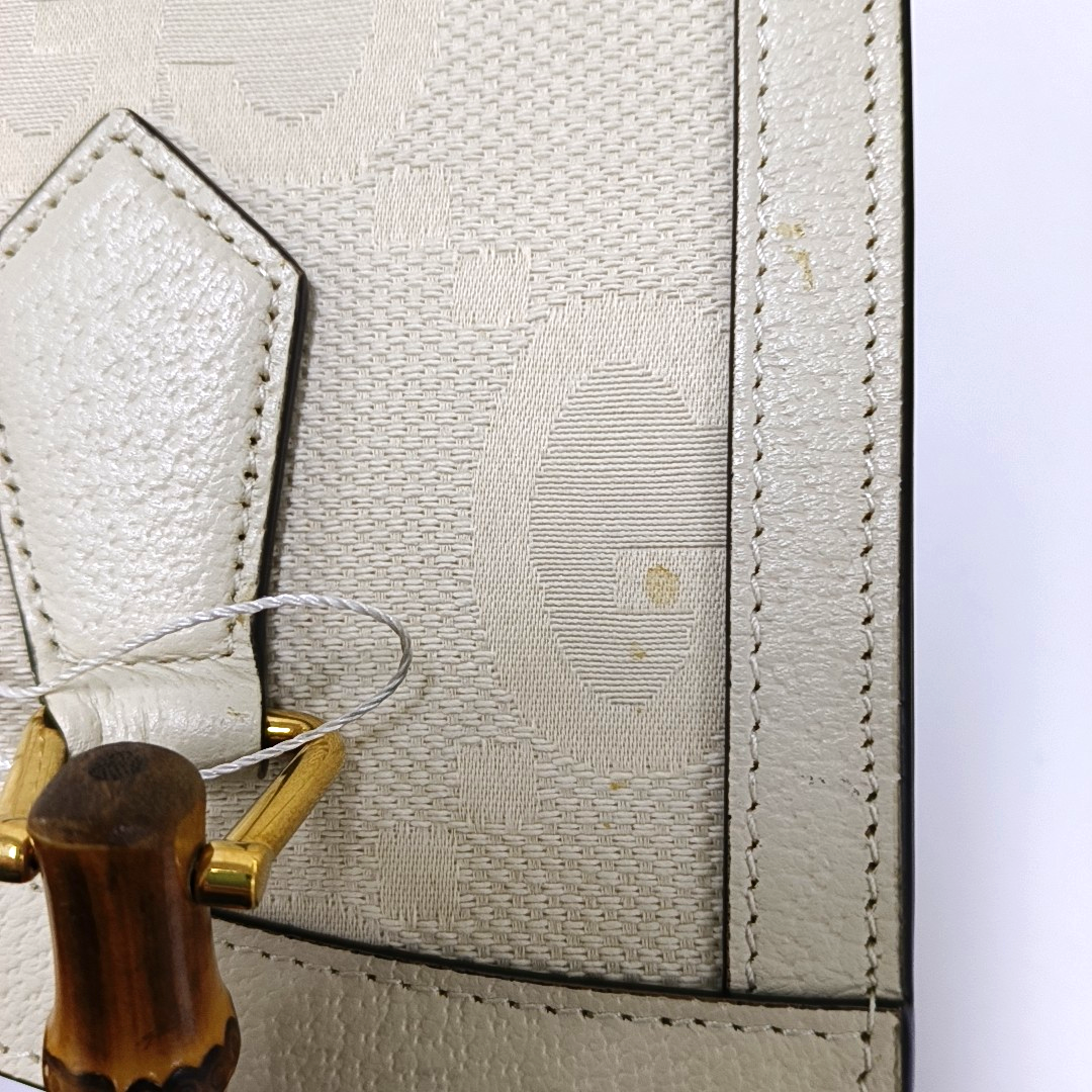 GUCCI Diana Small White Canvas Monogram Bamboo Handle Shoulder Bag Tote Bag Golden Hardware 2 Removable Straps-(SKU)-955631350