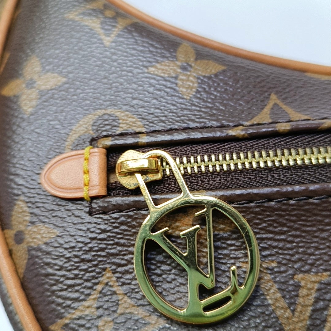 LOUIS VUITTON LOOP Brown Coated Canvas Monogram Pea Pod Bag with Shoulder Strap, Gold Hardware, 2 Removable Shoulder Straps-(SKU)-960936735