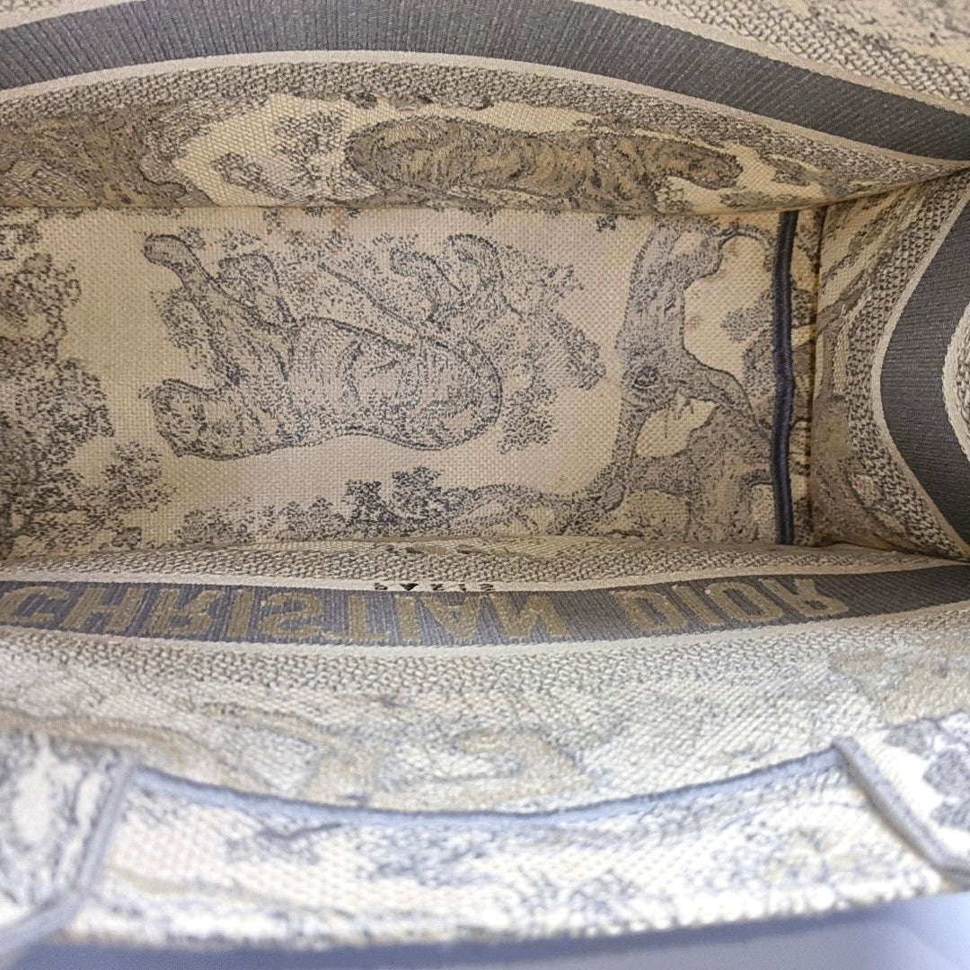 DIOR Book Tote Medium Grey Canvas Embroidered Handbag-(SKU)-971117426