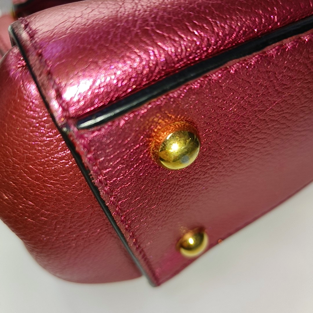 BURBERRY Buckle Fuchsia Leather Shoulder Tote Crossbody Bag Golden hardware Removable shoulder strap-(SKU)-954093592