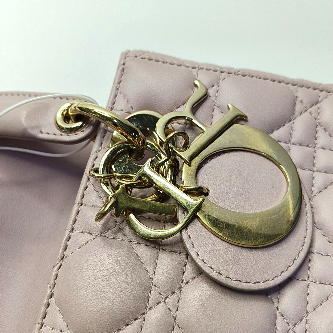 DIOR Lady Dior Small Pink Purple Lamb Skin Cannage 4-Compartment Shoulder Bag Crossbody Bag Gold Hardware Removable Strap-(SKU)-967754784