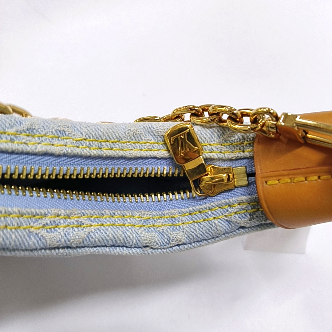 LOUIS VUITTON LOOP Light Blue Denim Monogram Embroidered Crescent Bag Crossbody Shoulder Bag Gold Hardware 2 Removable Straps-(SKU)-961361306