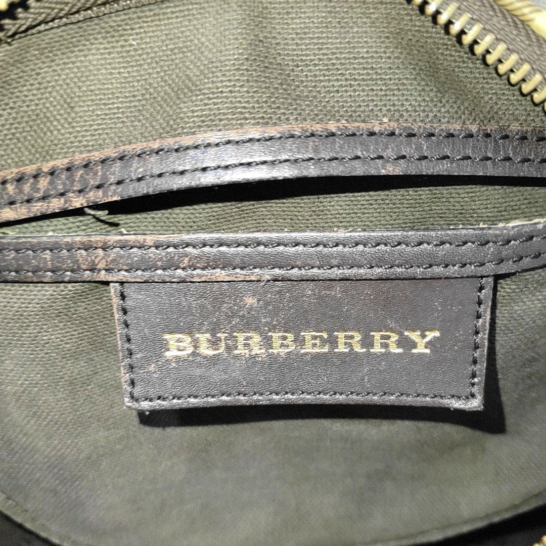 BURBERRY Khaki Coated Canvas War Horse Grain Handbag Golden hardware-(SKU)-954766692