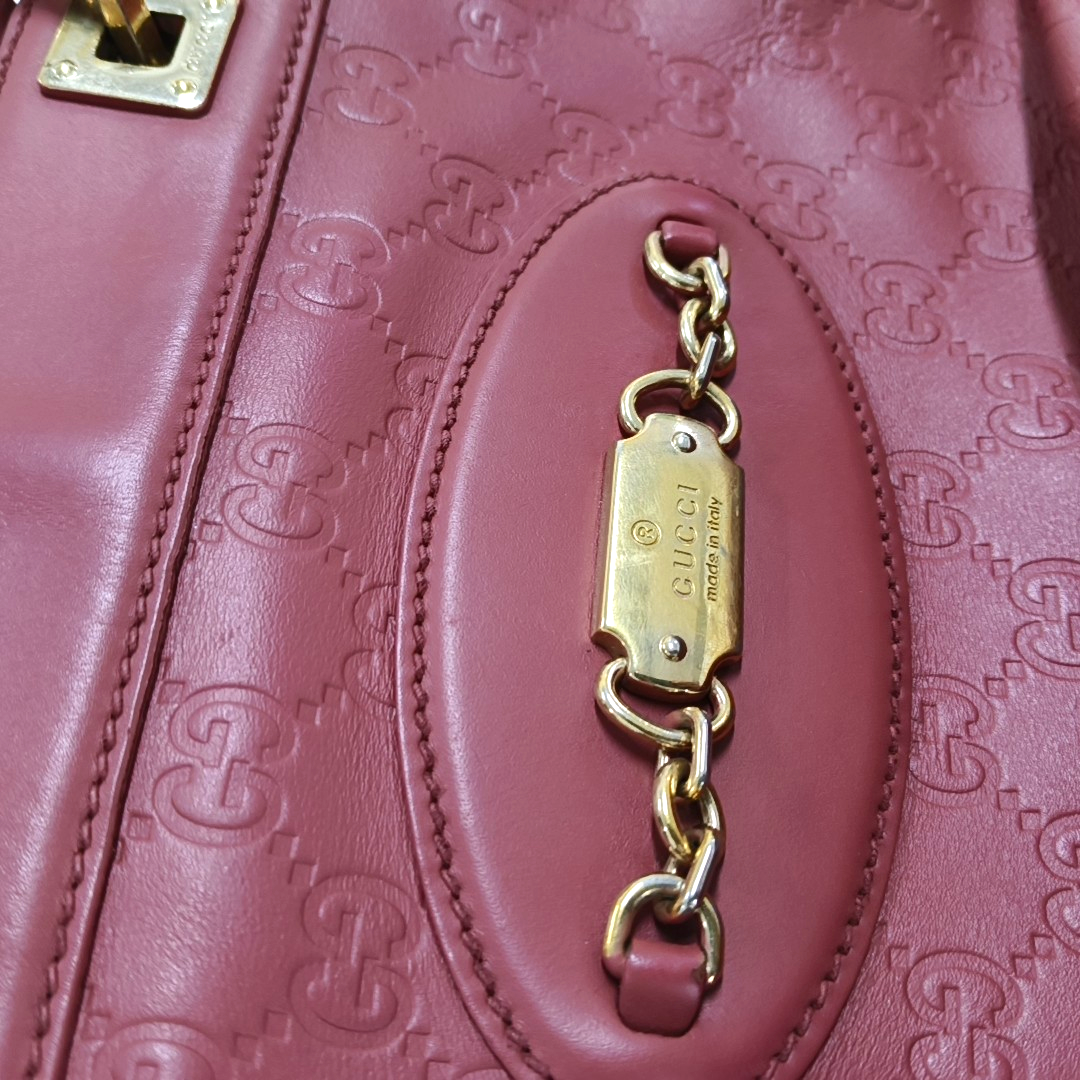 GUCCI Ligne Shima Beige Calf Leather Monogrammed Ripple Texture Single Shoulder Bag Handbag Golden hardware-(SKU)-955507212
