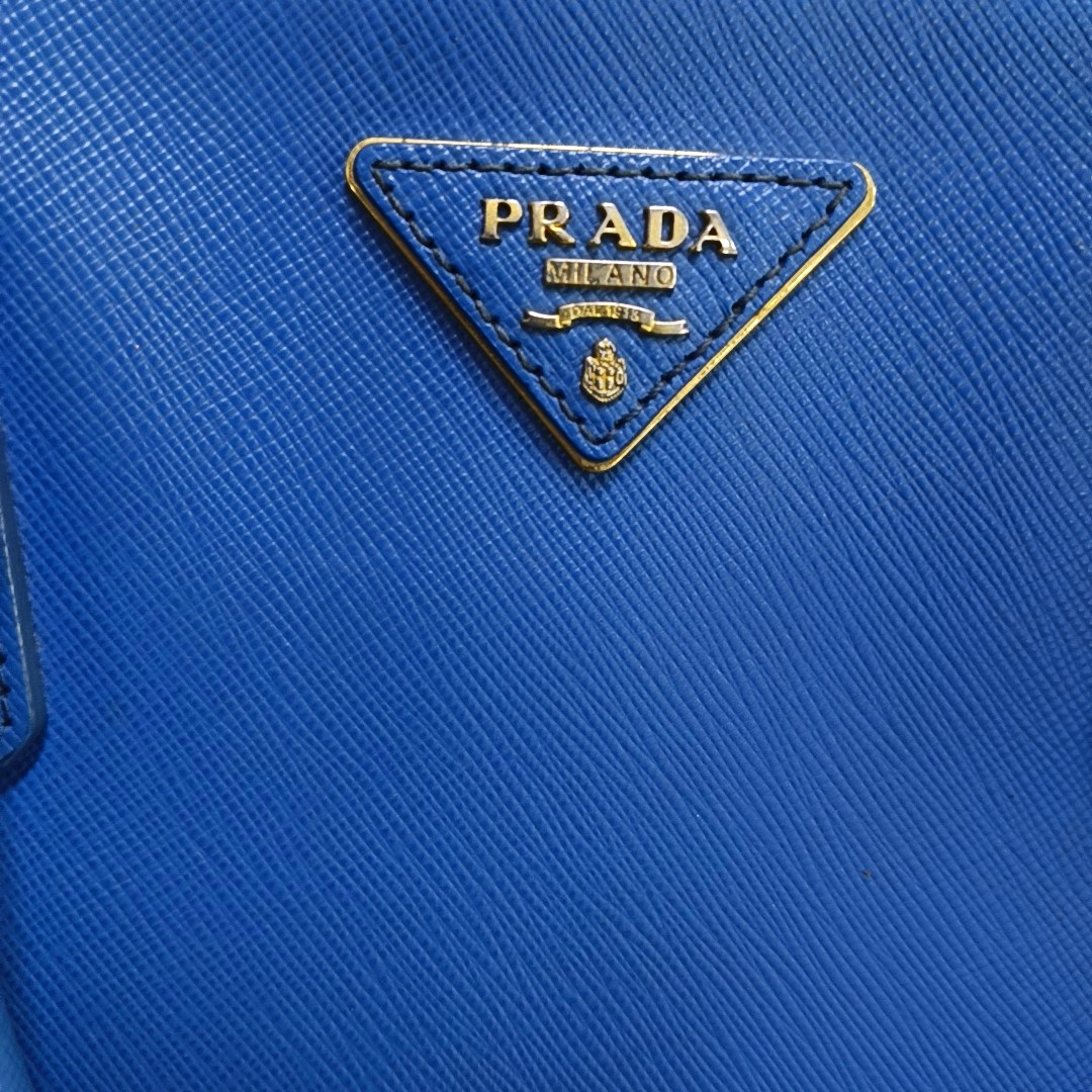 PRADA Galleria Large size Dark Blue Cowhide Logo Crosshatch Killer Bag Single Shoulder Bag Golden hardware Removable shoulder strap-(SKU)-959580601
