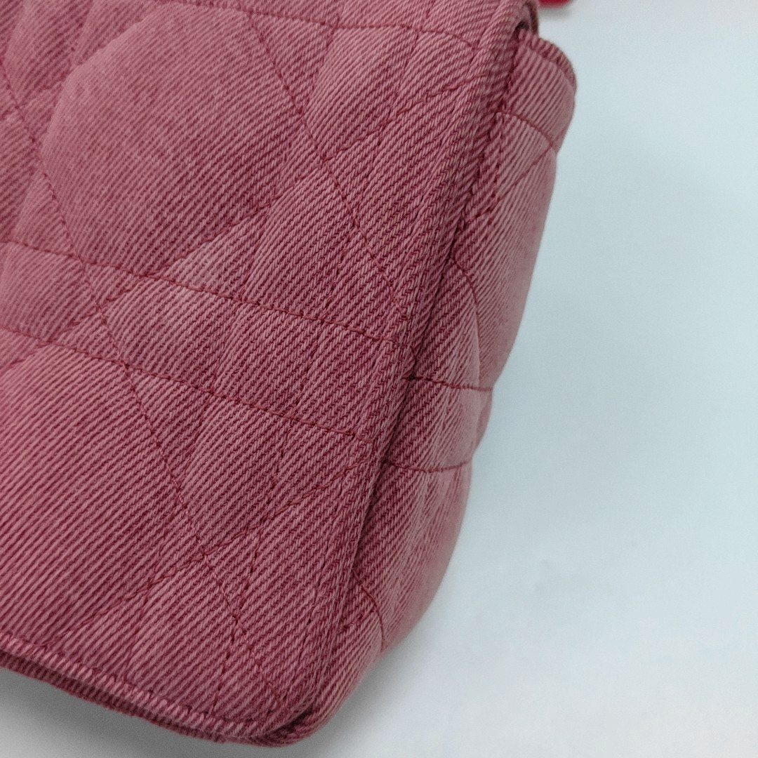 DIOR Dior Caro Medium Pink Denim Quilted Bag Crossbody Shoulder Bag Gold Red Hardware Removable Strap-(SKU)-961770509