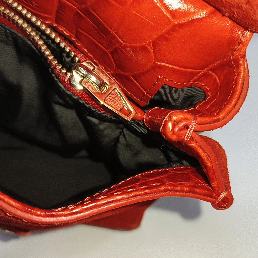 Alexander Wang Marion Orange-red suede rivet crocodile-pattern shoulder bag/crossbody bag Golden hardware Removable shoulder strap-(SKU)-928445182