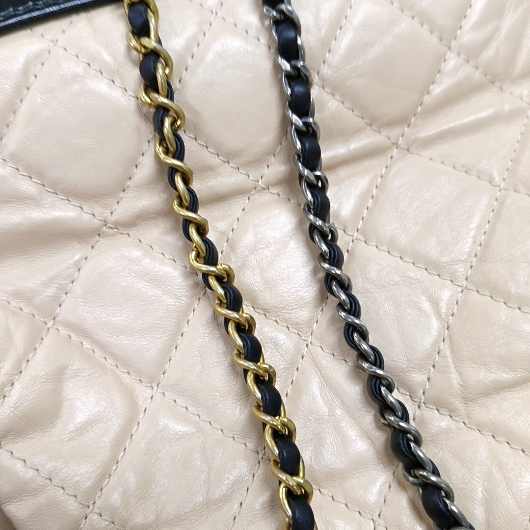 CHANEL GABRIELLE small size beige leather quilted Gabrielle bag, backpack with gold and silver hardware and 26 chain links-(SKU)-967131520