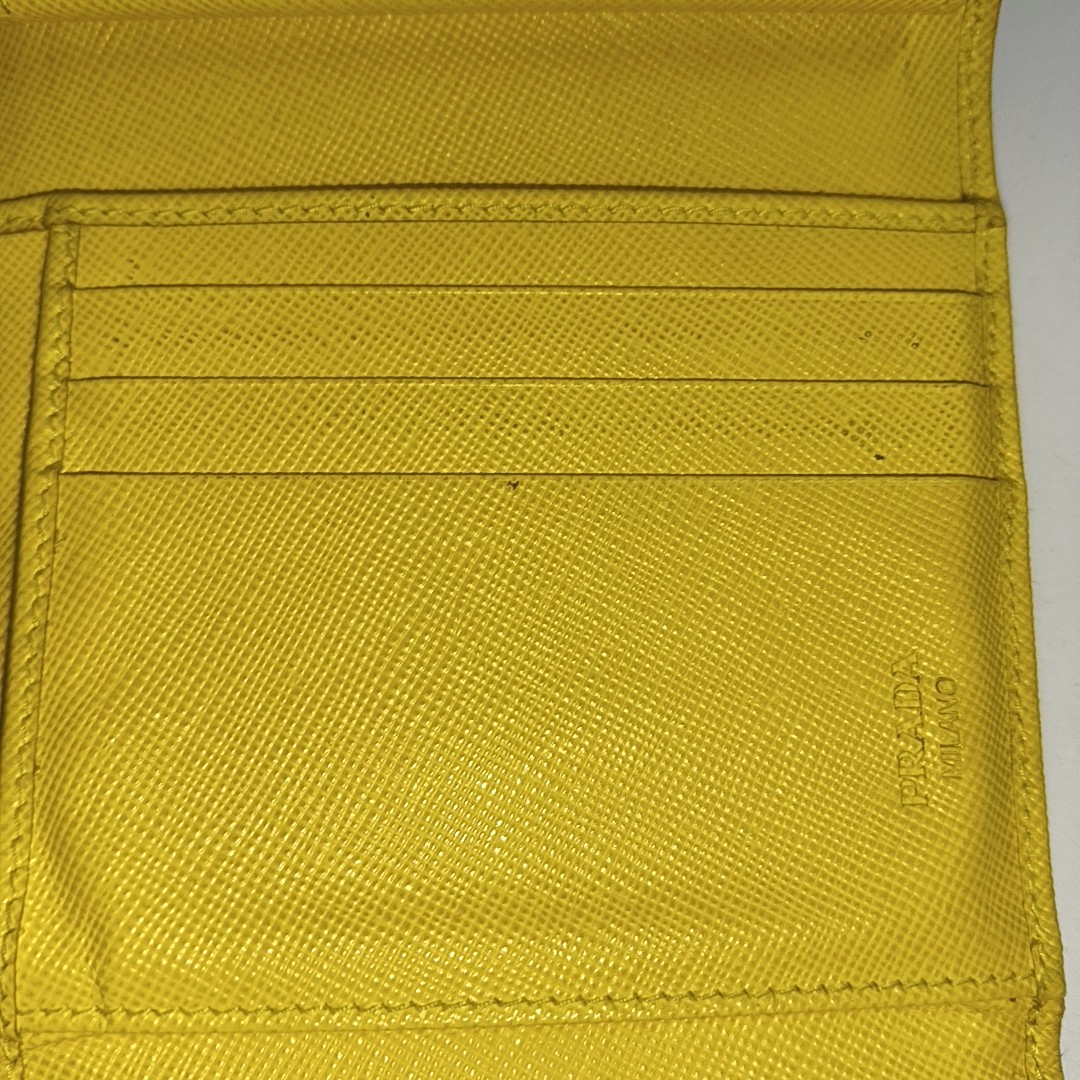 PRADA Yellow Cowhide Cross Grain Wallet Golden hardware-(SKU)-938135493