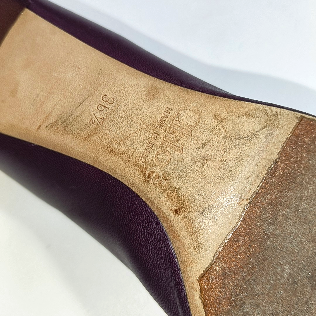 Chloé 36.5code Beige Purple Leather Women's Mid-Heel Shoes-(SKU)-931056943