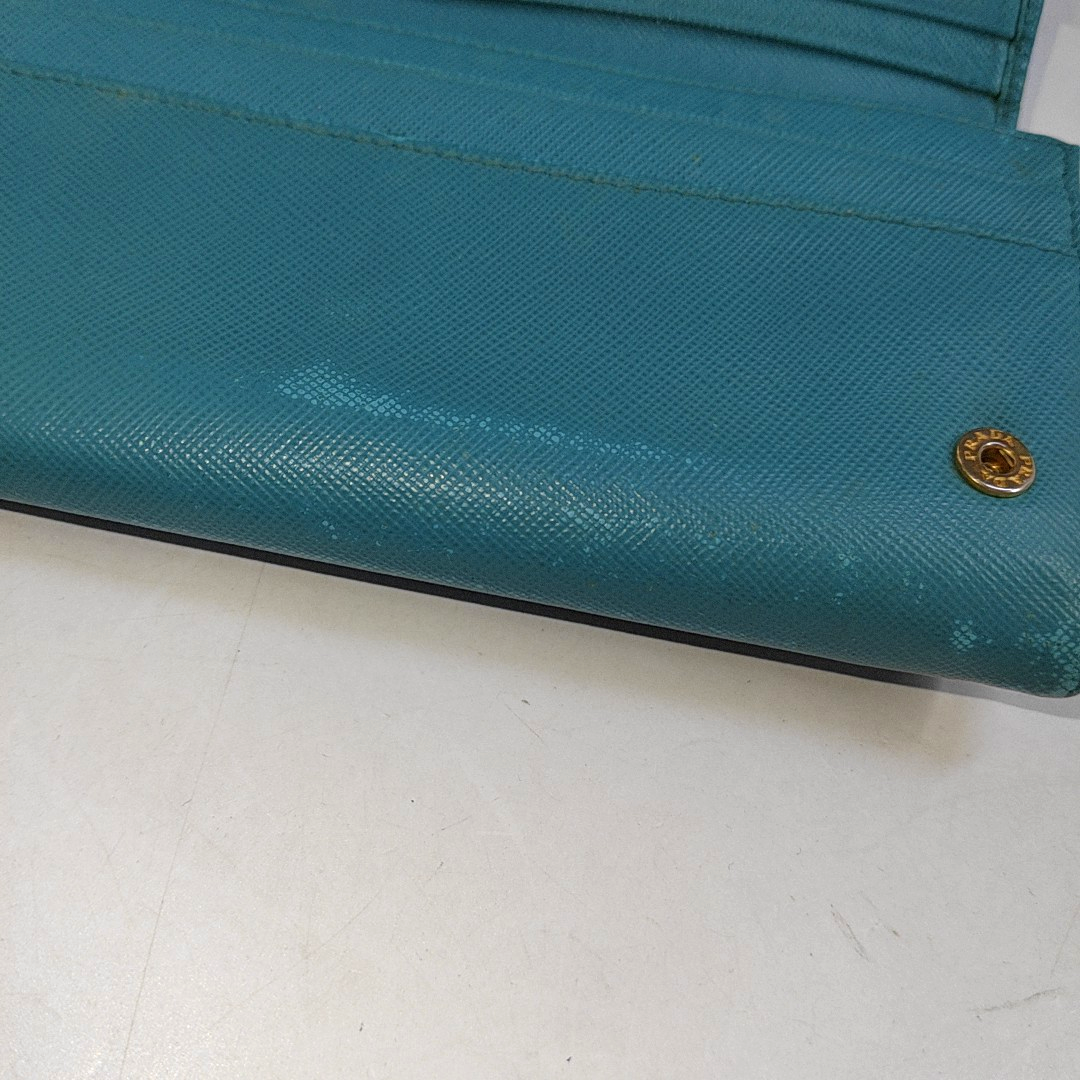 PRADA Fold Wallet浅蓝色皮革徽标,十字纹钱包-(SKU)-942554467