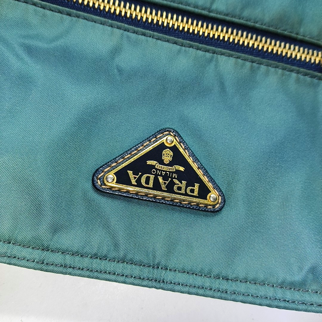 PRADA Tote bag Teal Nylon Logo Single Shoulder Bag, Handbag Golden hardware-(SKU)-952291642