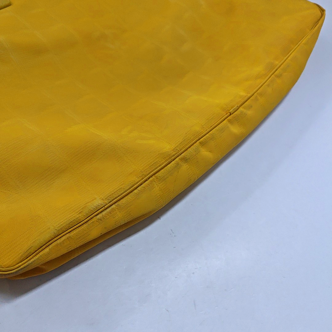 CHANEL TRAVEL LINE Yellow Canvas Ice Grid Jacquard Handbag Silver Hardware 7nan-(SKU)-948075936