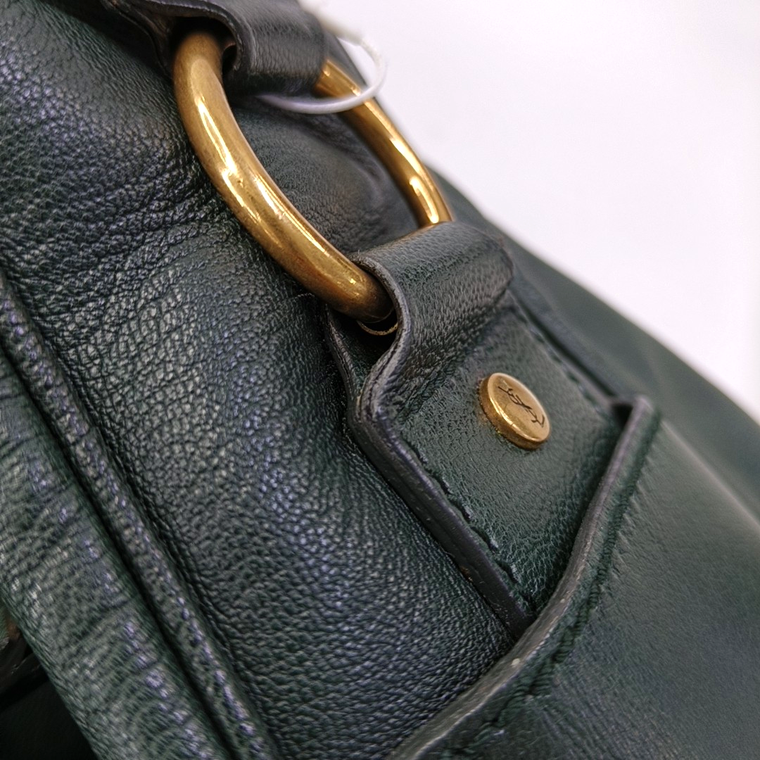 YSL RIVE GAUCHE Dark Green Cowhide Handbag Single Shoulder Bag Crossbody Golden hardware-(SKU)-956521580