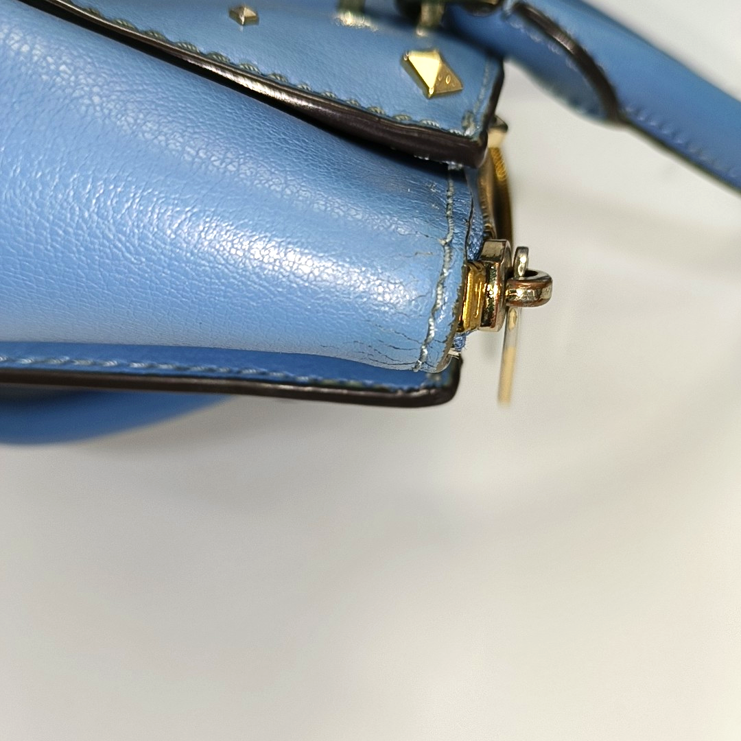 MICHAEL KORS Tote bag Small size Blue Cowhide Studs Single Shoulder Bag Tote Bag Crossbody Bag Golden hardware Removable shoulder strap-(SKU)-929655506
