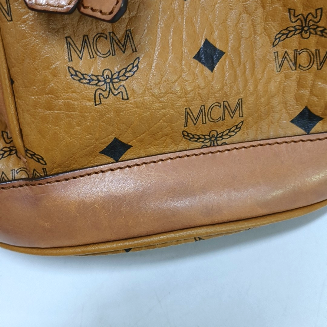 MCM Cognac Coated Canvas Monogrammed Backpack Golden hardware-(SKU)-951930001