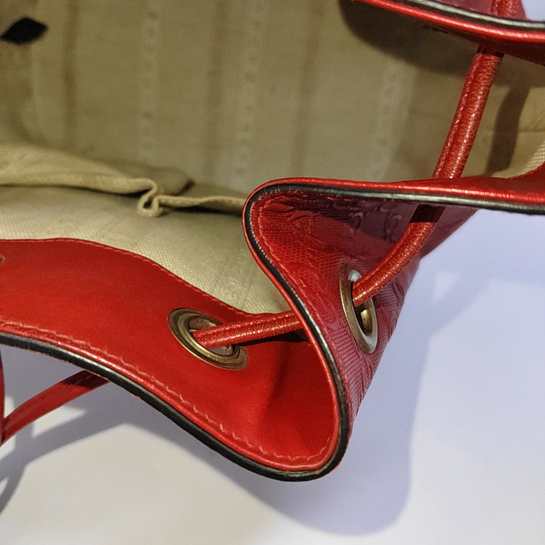 GUCCI Bucket bag Red Cowhide Monogrammed Studs Shoulder Bag Crossbody Bag Golden hardware-(SKU)-957386038