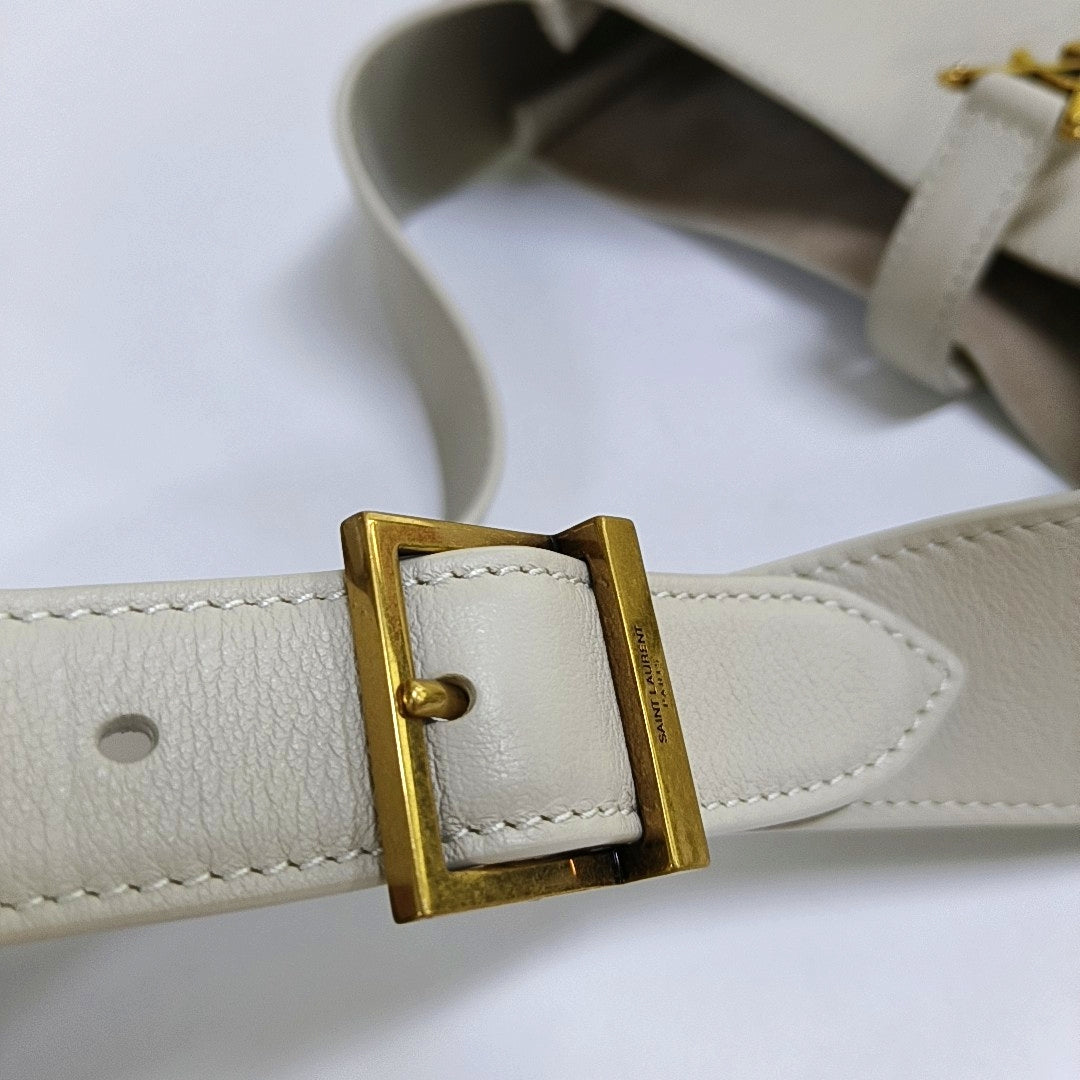 YSL LE 5 À 7 Small White Calfskin Shoulder Bag Golden Hardware-(SKU)-969959729