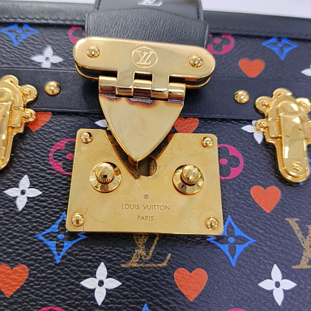 LOUIS VUITTON PETITE MALLE Black Coated Canvas Monogram Crossbody Shoulder Bag with Gold Hardware and Removable Shoulder Strap-(SKU)-962639746