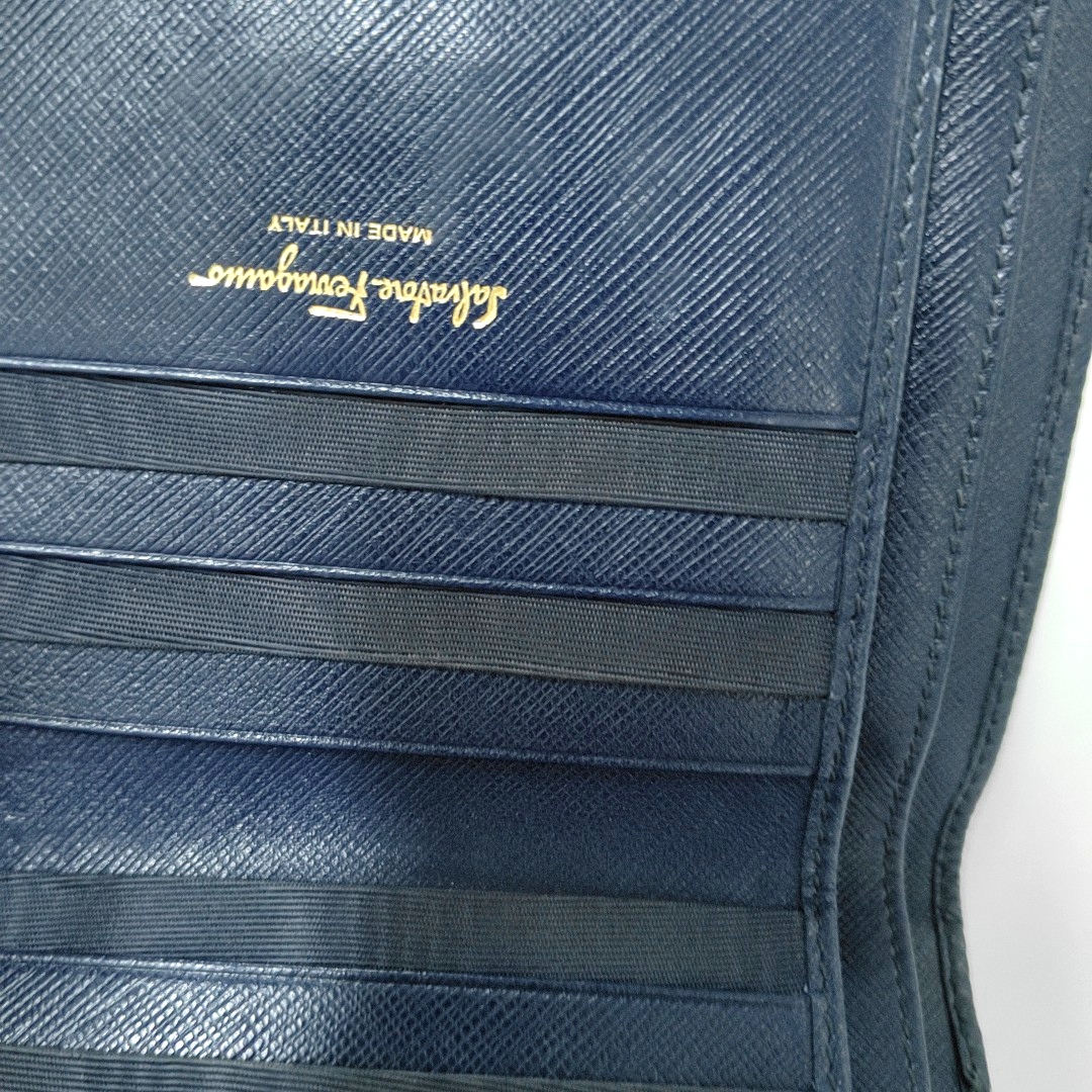 FERRAGAMO Gancio Blue Cowhide Embossed Wallet Golden hardware-(SKU)-942092441