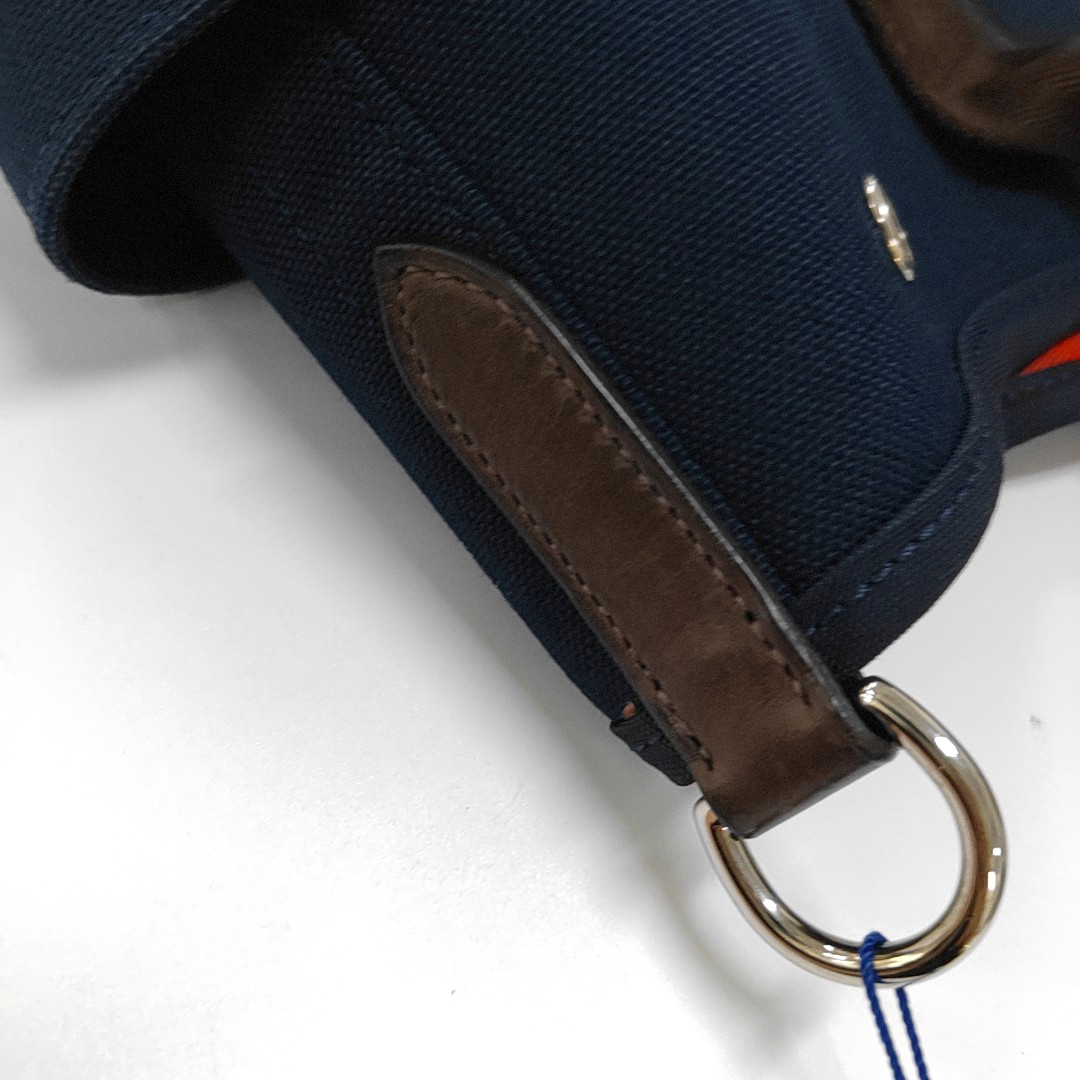 HERMÈS Sac De Pansage 38 Deep Blue Canvas Crossbody Shoulder Bag Tote Bag Silver Hardware D Engraving Removable Shoulder Strap-(SKU)-959089355