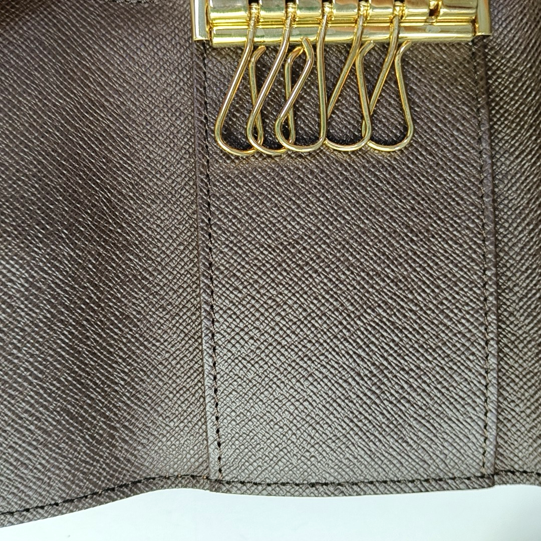 LOUIS VUITTON Brown Coated Canvas Checkered Key Bag Golden hardware-(SKU)-944332313