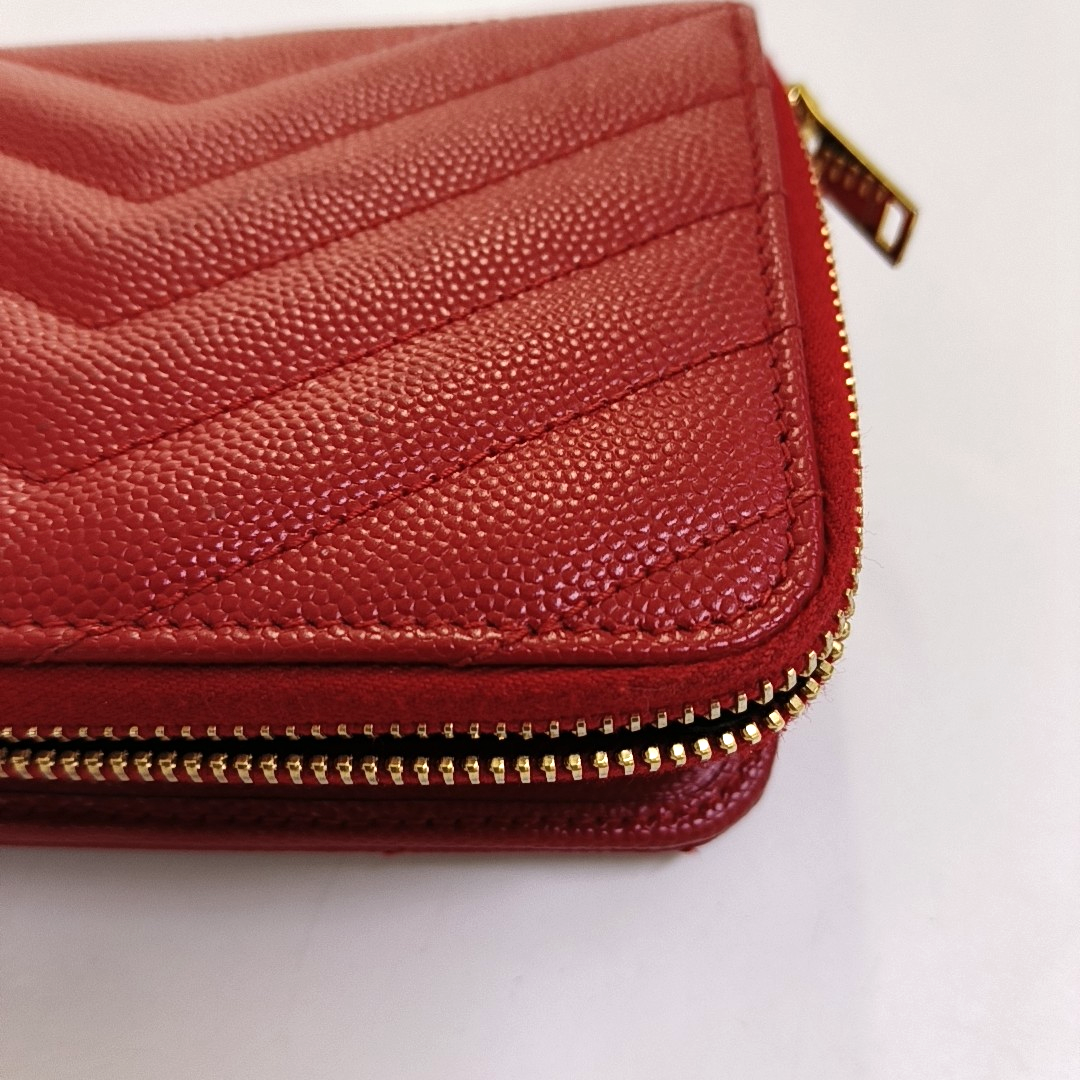 YSL MONOGRAM 红色牛皮绗缝V纹钱包 Golden hardware-(SKU)-956982328
