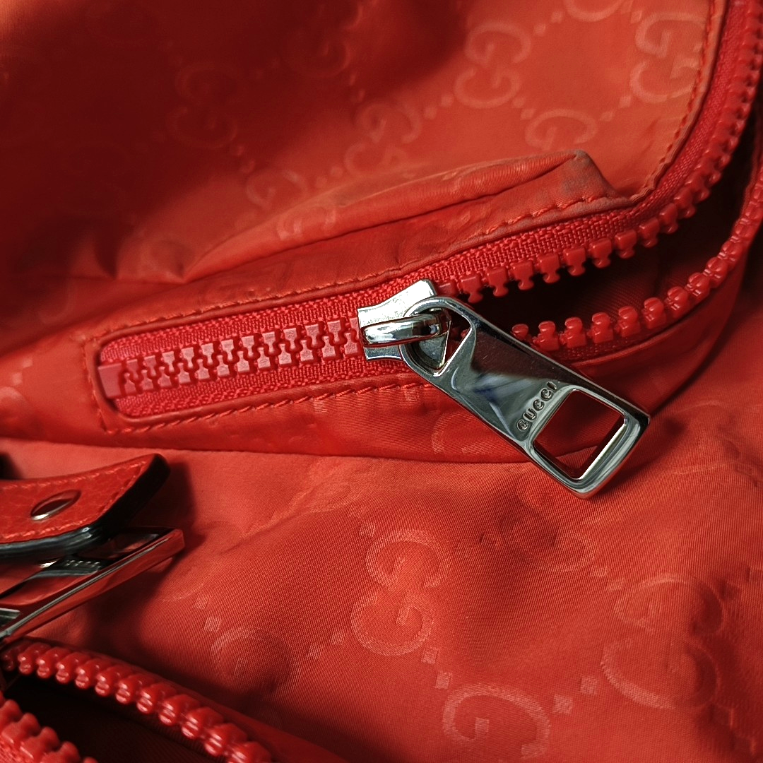 GUCCI Red Nylon Monogram Backpack Silver Hardware-(SKU)-956256558