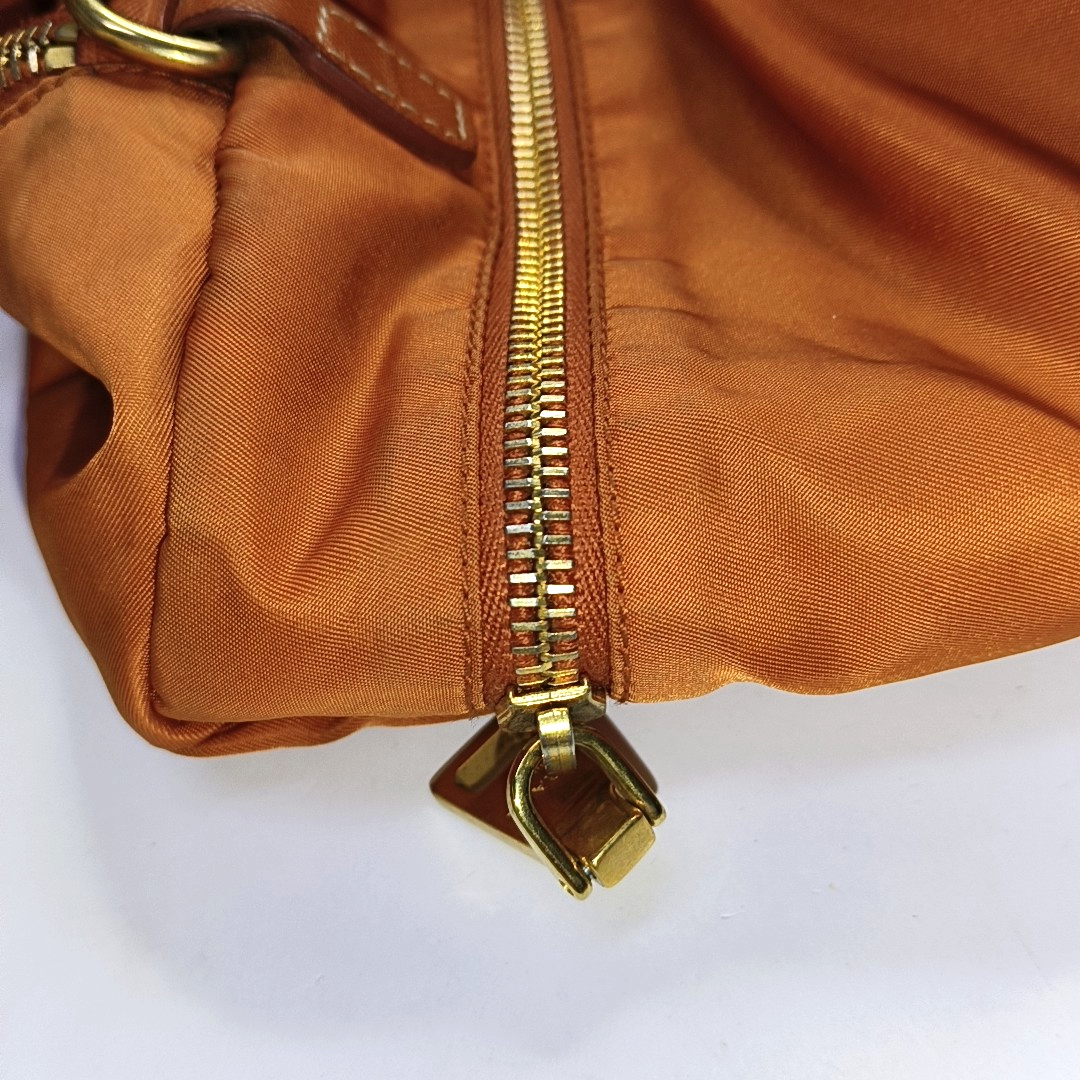 PRADA Tote bag Orange Nylon Logo Crossbody Bag Handbag Single Shoulder Bag Golden hardware Removable shoulder strap-(SKU)-955823365