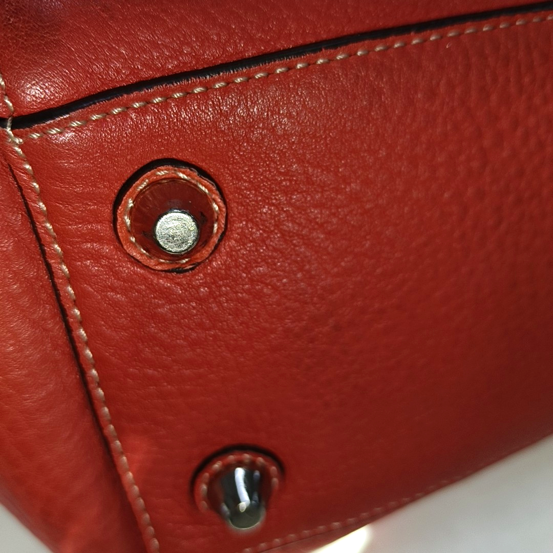 COACH HAMPTON Watermelon Red Calf Leather Fringe Weave Handbag Silver Hardware-(SKU)-928565147