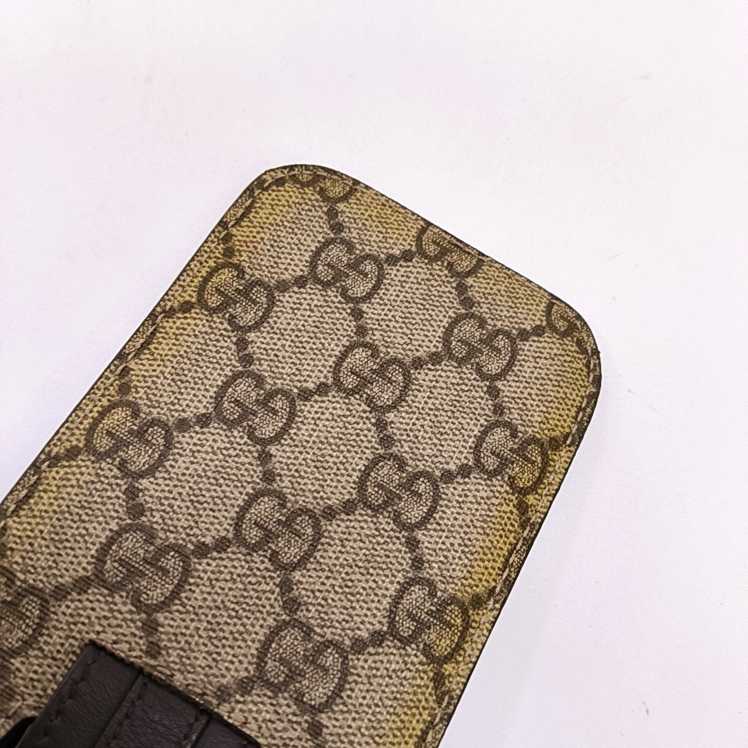 GUCCI Brown Coated Canvas Monogrammed Card Case Silver Hardware-(SKU)-960509943