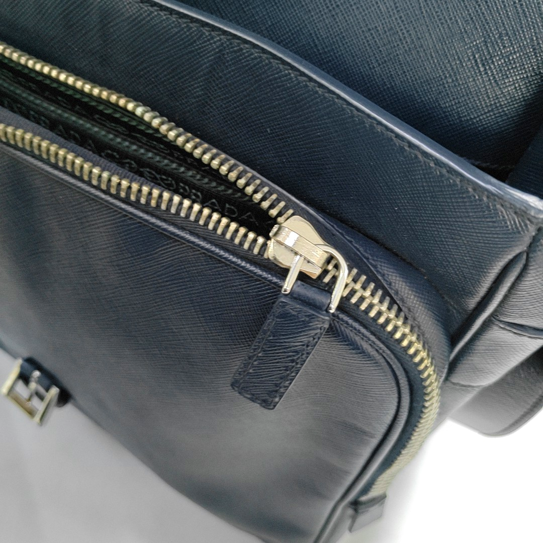 PRADA Dark Blue Cowhide Cross Grain Crossbody Bag Single Shoulder Bag Silver Hardware-(SKU)-949542016
