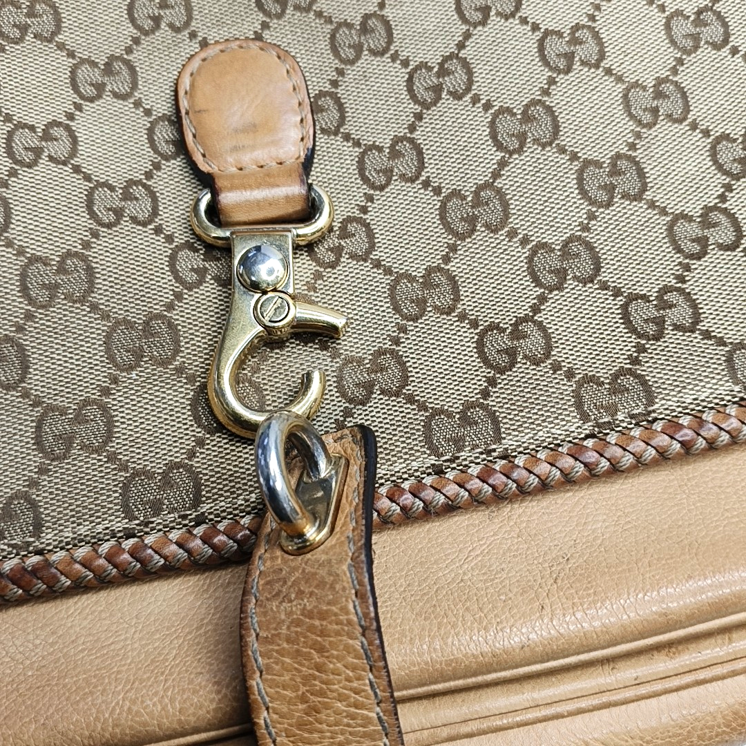 GUCCI Trunk Brown Canvas Monogrammed Crossbody Shoulder Bag Golden hardware-(SKU)-951960064