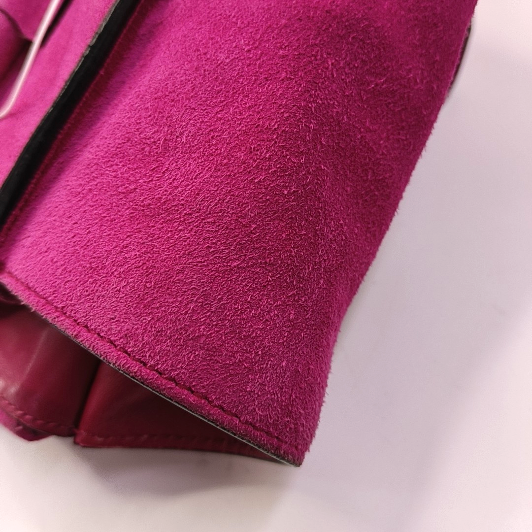 PRADA Pink Suede Logo Single Shoulder Bag Crossbody Tote Silver Hardware Removable shoulder strap-(SKU)-956356987