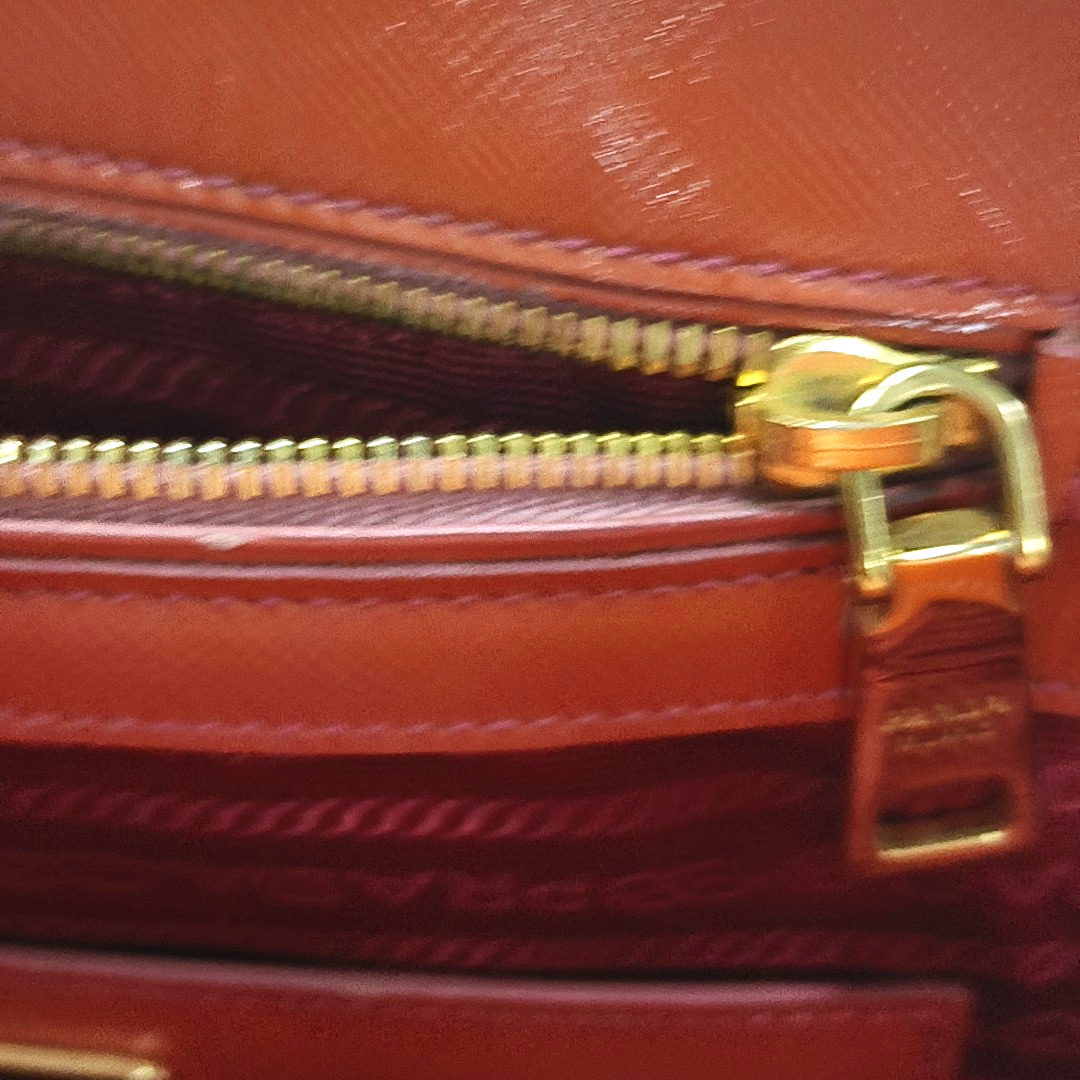 PRADA Promenade Orange Red Cowhide Logo Cross Grain Single Shoulder Crossbody Bag Golden hardware Removable shoulder strap-(SKU)-957813224