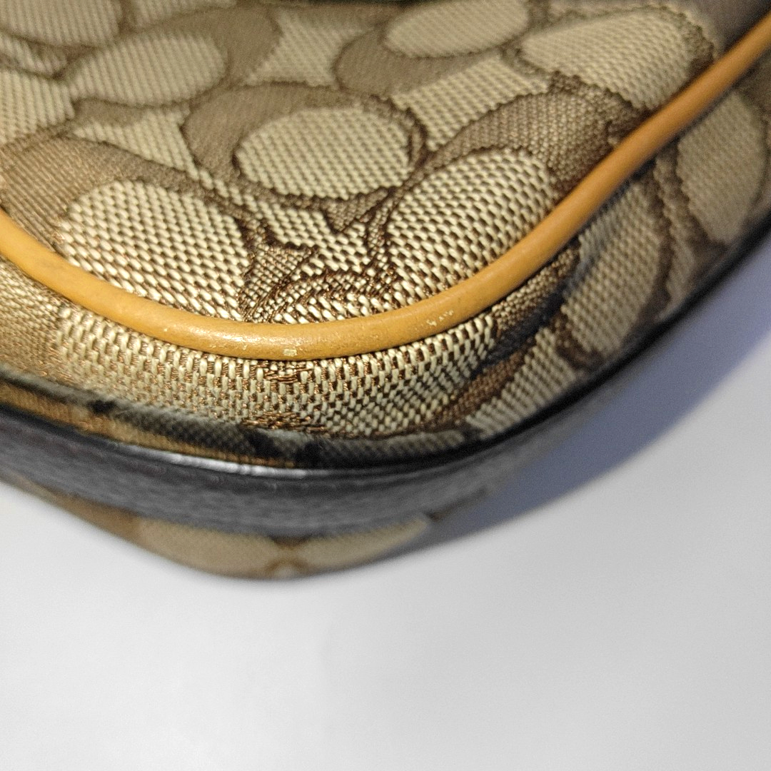 COACH DEMPSEY Brown Coated Canvas Wicker Plaid Apple Bag Crossbody Bag Single Shoulder Bag Golden hardware Removable shoulder strap-(SKU)-928259007